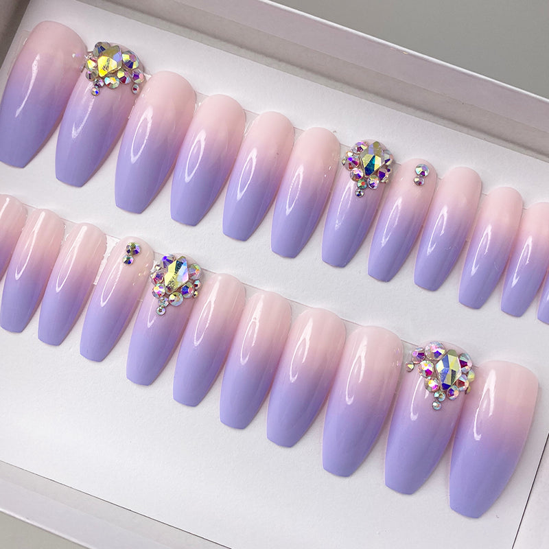Dazzle Fairytale Ombre Crystal Accent Long Coffin Press On Nail Set