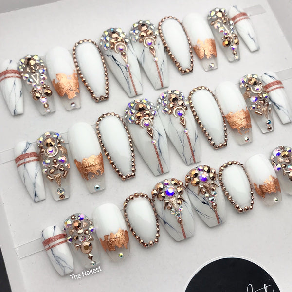 HANDMADE- ROSE-GOLD MARBLE DETAILED CRYSTALS SET