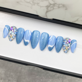 Handmade- SkyBlue Wonderland with Swirly Design Press On Nails