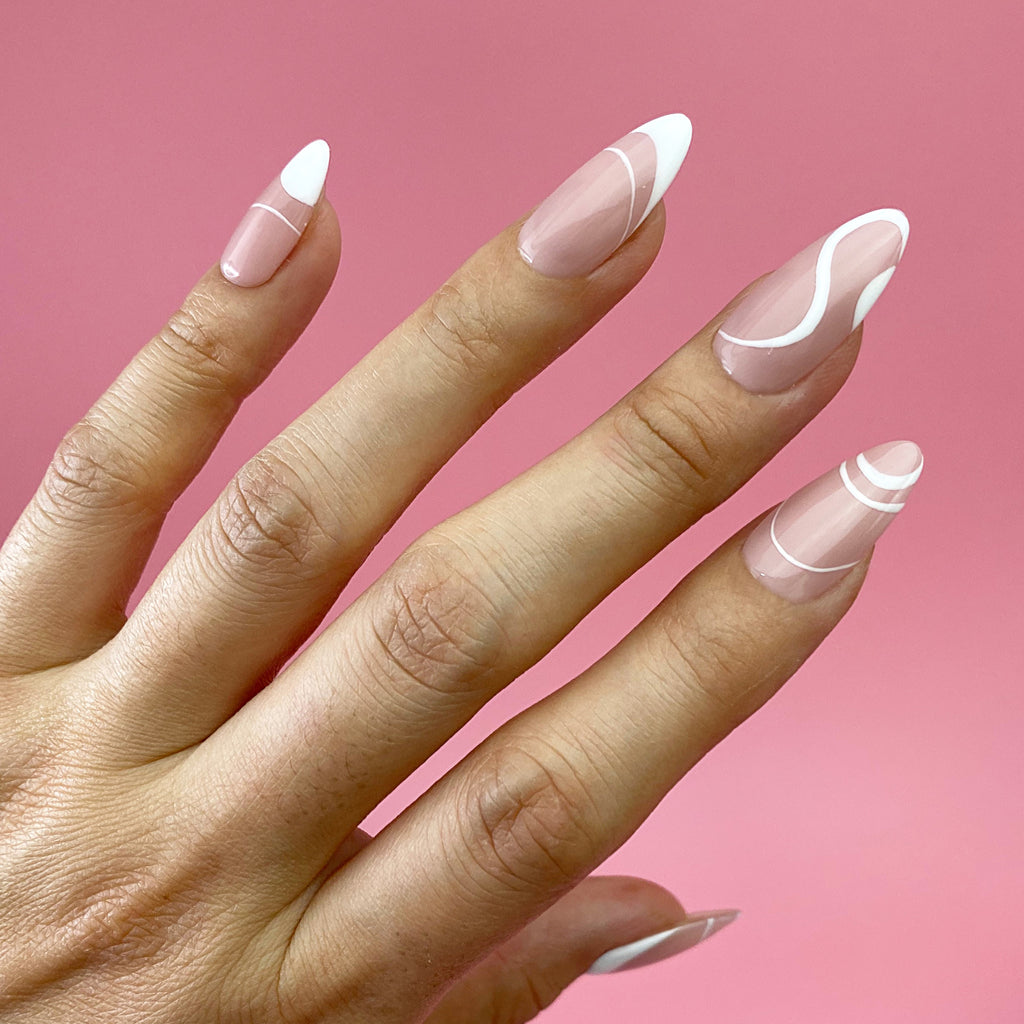 Nude Abstract Nail Design white Lines - Etsy Finland