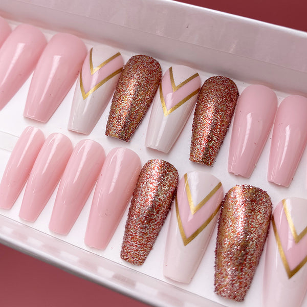 Instant Glam- Pink Chevy Medium Coffin Press On Nail Set
