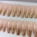 Instant Glam- Sheer Nothing Gold Glitter C-Curve Long Coffin Press On Nail Set