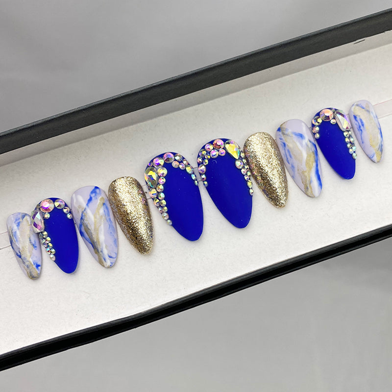READY TO SHIP NOW- COBALT BLUE MARBLE - ALMOND, SIZE M