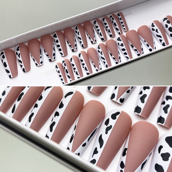 Instant Glam Moo Cow Pattern Medium Coffin Press On Nail Set