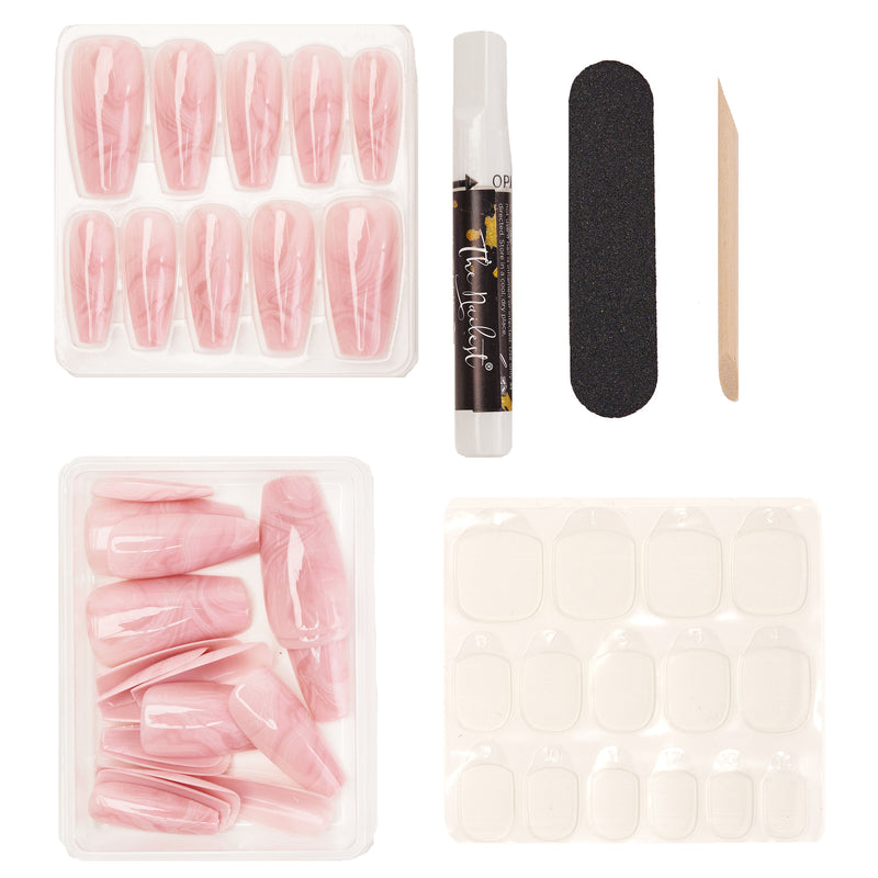 Pink Swirl Marble Nails | Coffin Pink Smoke Nails