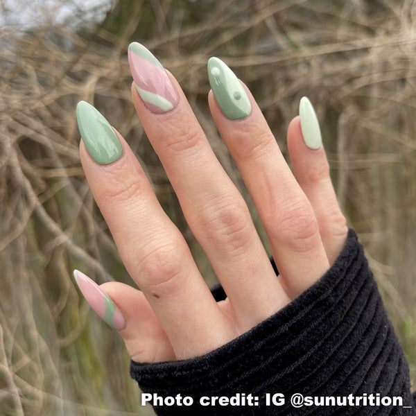 Handmade- Zen Wave, Green And Nude Press On Nails