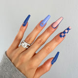 Instant Glam- iHeart and Checker- Blue C-Curve Long Coffin Press On Nail Set