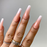 Handmade- Gorgeous Boom Nude Ombre Glossy White Ombre Baby Boomer Press On Nail Set