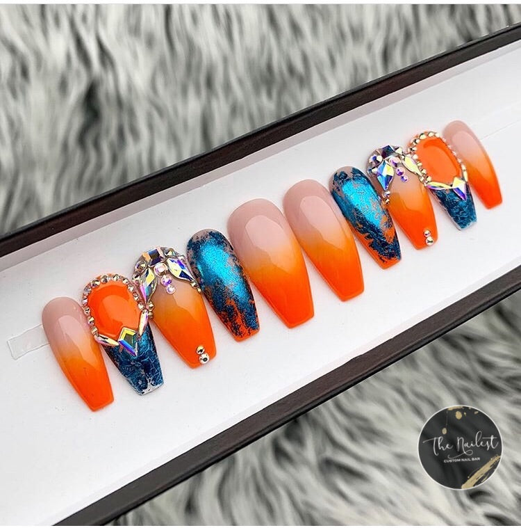 Orange rhinestone nail design  Rhinestone nails, Nails design with  rhinestones, Nails