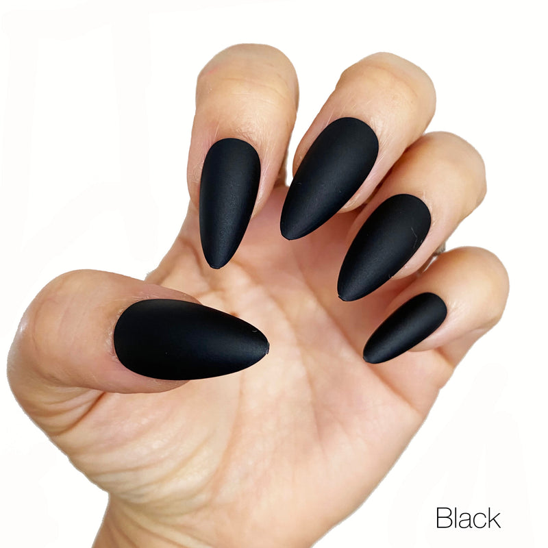 Instant Glam- Solid Almond Matte Press On Nail Set- Black or White