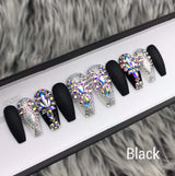 Handmade- Fearless Matte Solid Holo Silver Decal Bling Crystal Press On Nail Set