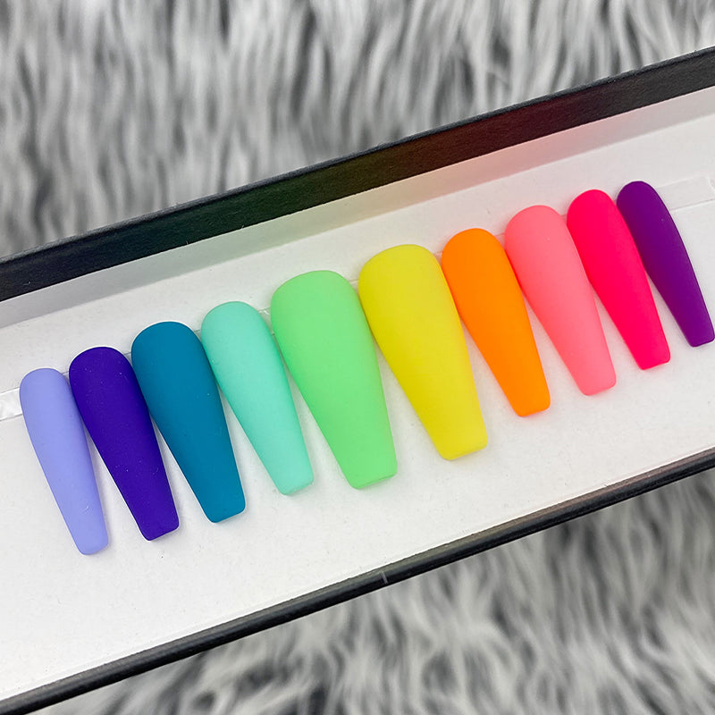 READY TO SHIP NOW - RAINBOW MATTE, CCURVE LONG COFFIN, SIZE M