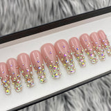 Handmade- Bijou Bijou Soph Pink Nude Glitter Ombre W/ Crystals Press On nails
