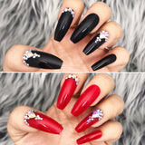 Dazzle Solid Crystal Accent Long Coffin Press On Nail Set