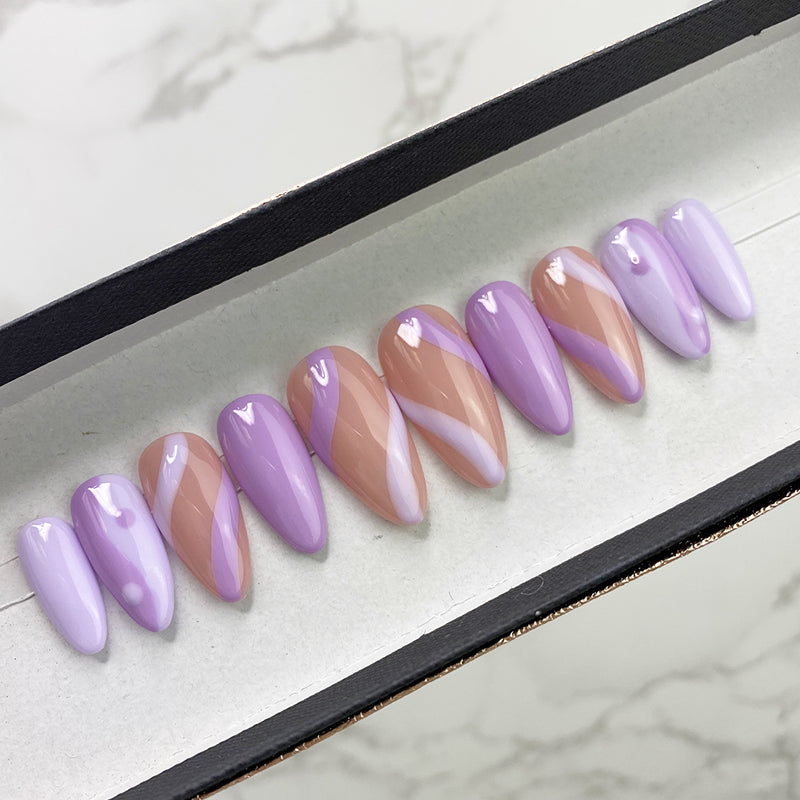Handmade- Zen Wave, Purple And Nude Press On Nail Set