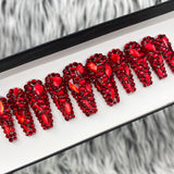 Handmade- Red Crystal Mixed Shape Bling Press On Nail Set