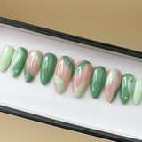 Handmade- Zen Wave, Green And Nude Press On Nails