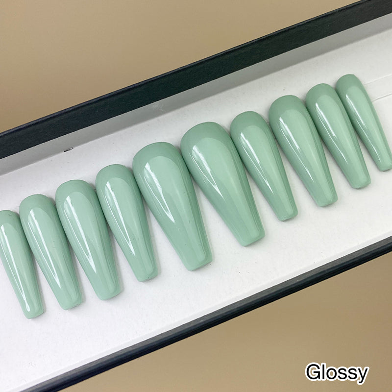 Handmade- Solid Sage Baby Green Press On Nail Set- Glossy Or Matte