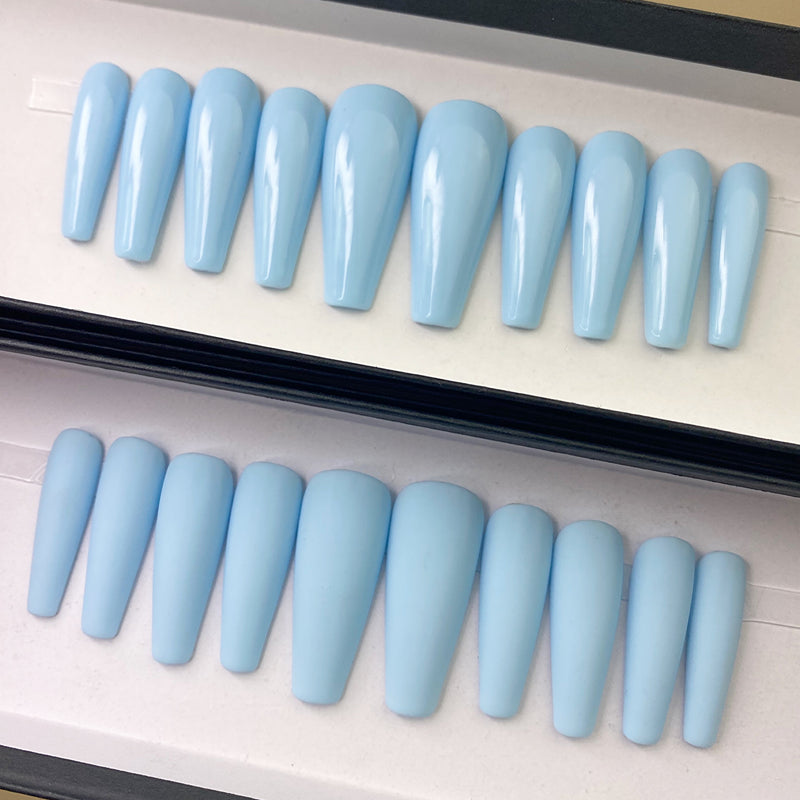 Handmade- Solid baby Blue Press On Nail Set- Glossy Or Matte