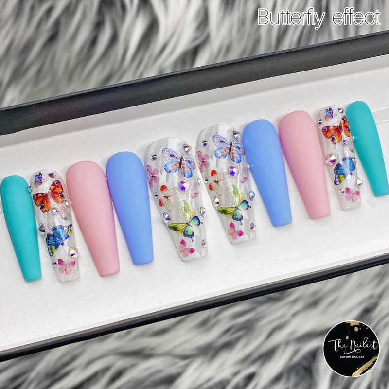 Colorful Marble and Butterfly Effect Nails | The Nailest