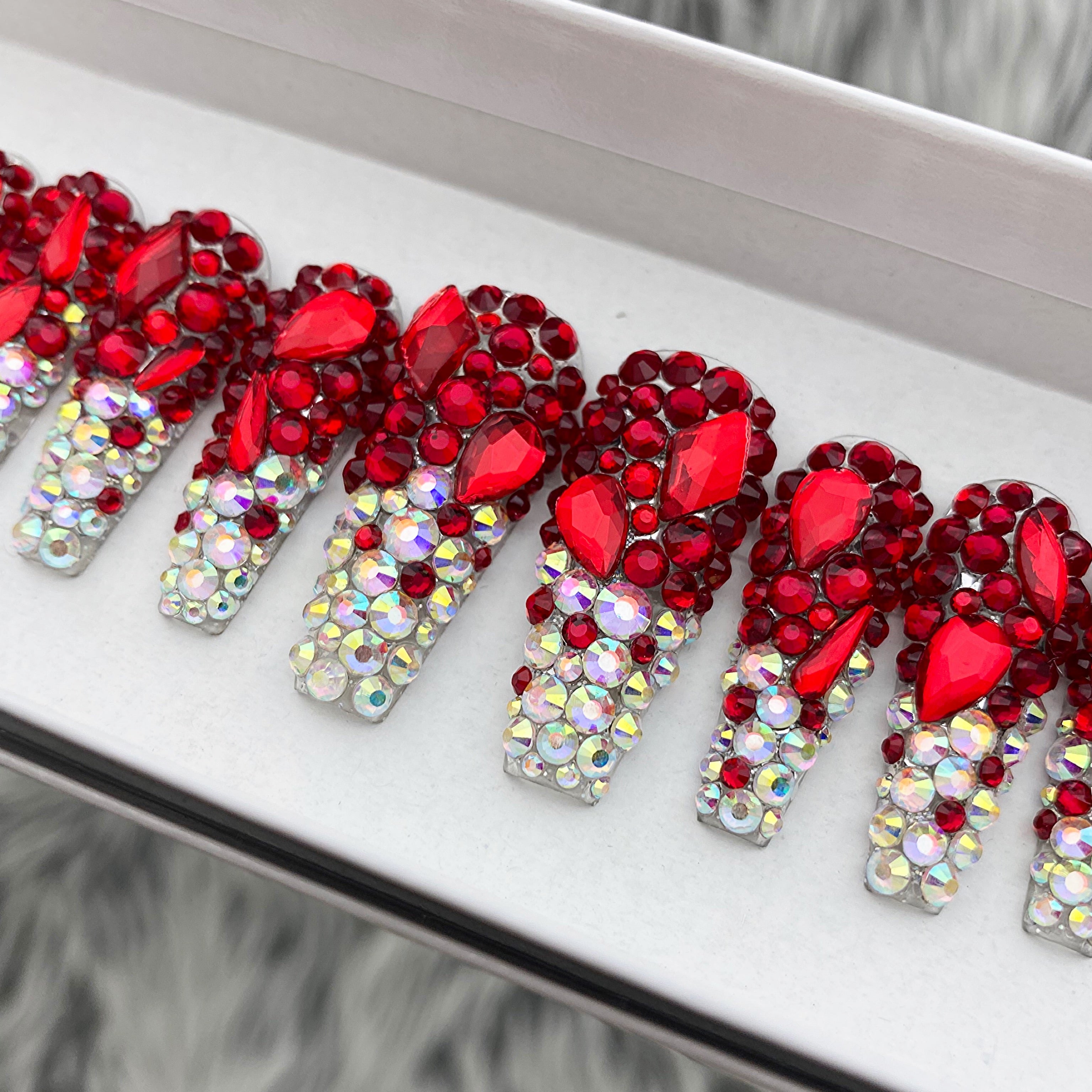 Ruby Ribbon Nails Press On Ruby Red Crystal Ombre Nails | The Nailest