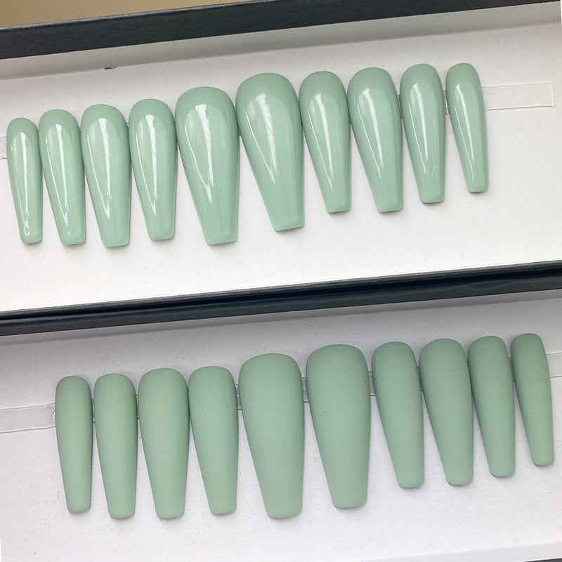 Handmade- Solid Sage Baby Green Press On Nail Set- Glossy Or Matte
