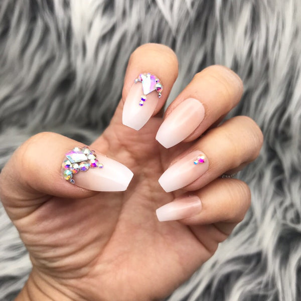 Dazzle Baby Boomer Ombre Crystal Accent Coffin Nail Set