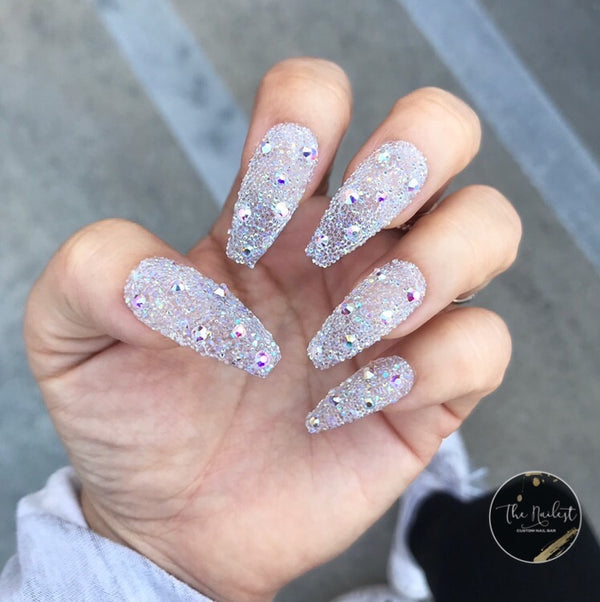 Handmade- All Pixie Iridescent Pixie Dust Mixed With Crystal Press On Nail Set