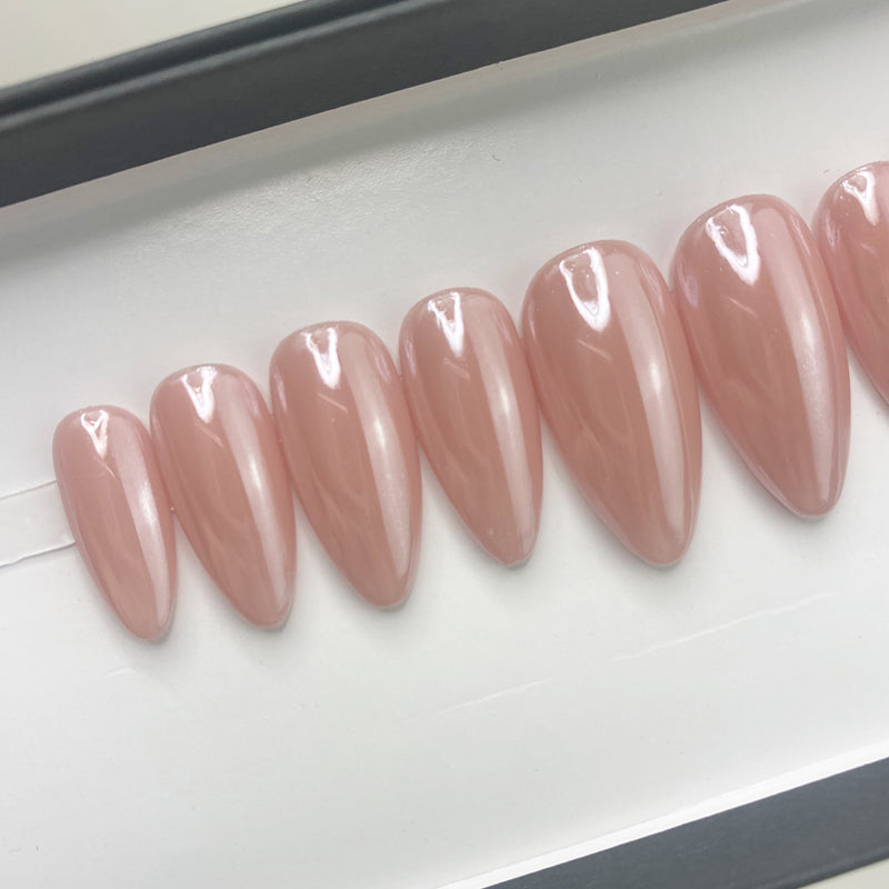 Handmade- Solid Soph Pink Donut Glazed Chrome Press On Nail Set