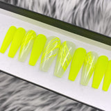 Handmade- Neon Splash Matte Yellow White Opal Accent Press On Nail Set