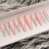 Handmade- Simply Butterfly Pink Whip Pastel Butterfly Iridescent Glitter Ombre Press On Nail Set