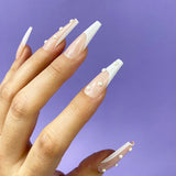 Dazzle Mix N Match French W/ Pearl Accent C-Curve Long Coffin Press On Nail Set