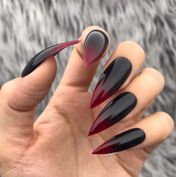 open lace back dress Black and Red Ombre Press On Nails