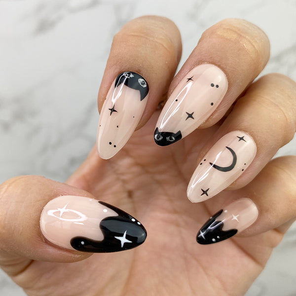 Handmade- Meow Kitty, Halloween Cute Hand Drawn Press On Nail Set