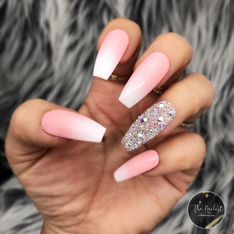 Handmade- Pink Ombre w Pixie Dust Press On Nail Set