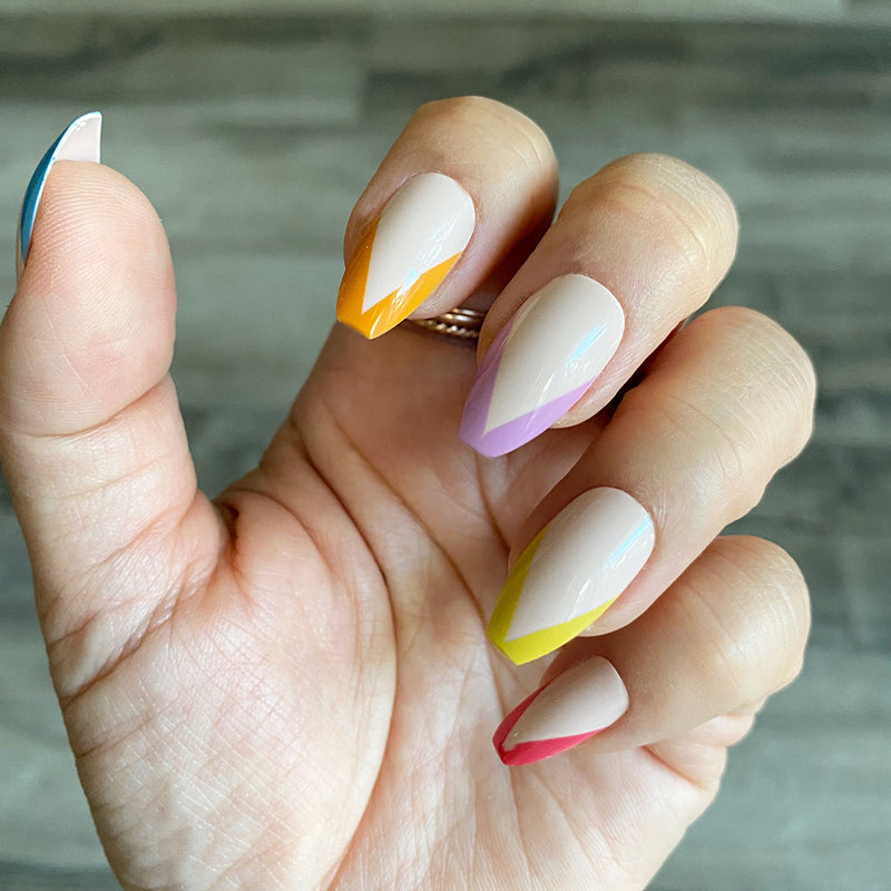 Instant Glam- Beach Front Rainbow- Coffin Press On Nail Set