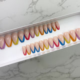 Instant Glam- Beach Front Rainbow- Coffin Press On Nail Set