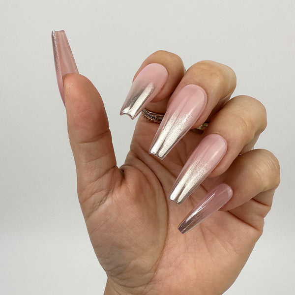 Handmade- Goldy Dust, Pink Nude Base with Gold Ombre Press On Nail Set