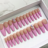 Instant Glam-Pink Doll Crystal French Matte C-Curve Long Coffin Press On Nail Set