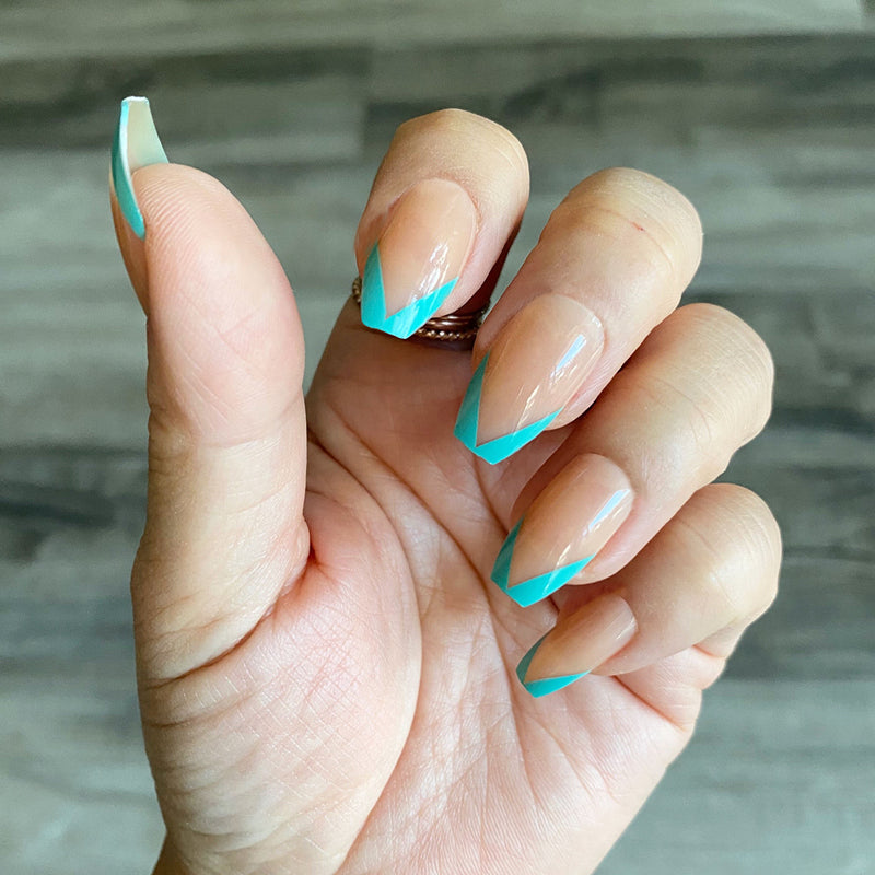 Instant Glam- Teal French- Coffin Press On Nail Set