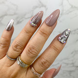 Handmade- Sand Stone- Glitter and Crystal Mixed Press On Nails