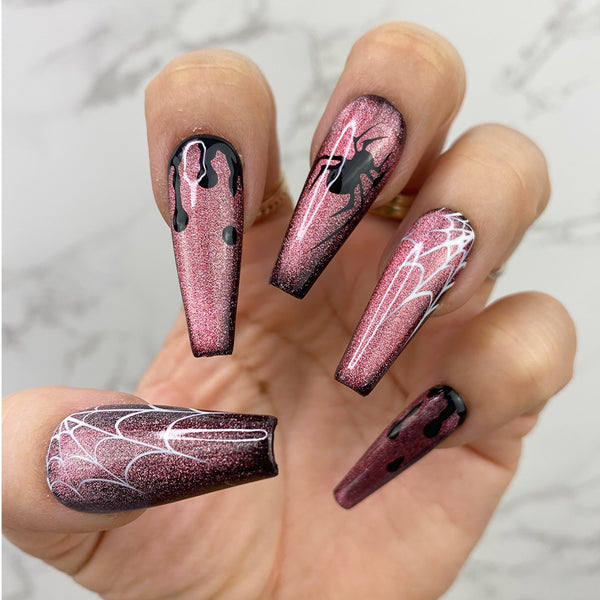 Handmade- Spooktacular Halloween Cat-Eye Effect Press On Nails