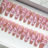 Instant Glam- Icy Pink Swirl C-Curve Long Coffin Press On Nail Set