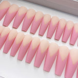 Instant Glam-Bubble Gum Soft Pink French Matte C-Curve Long Coffin Press On Nail Set