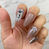 Handmade- Sand Stone- Glitter and Crystal Mixed Press On Nails