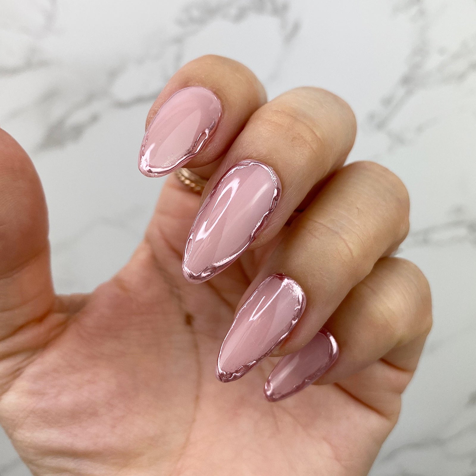 Press On Pink and Rose Gold Frame Nails