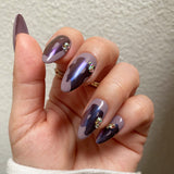 Handmade- Concord Grape Foil and Crystal Press On Nail Set