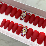 Dazzle Matte Solid Crystal Accent Coffin Press On Nail Set
