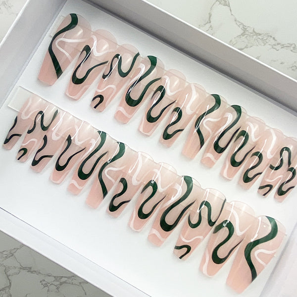 Instant Glam- Chasing Green C-Curve Long Coffin Press On Nail Set