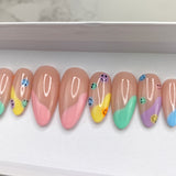 Handmade- Happy Face, Multi Pastel Color Press On Nail Set